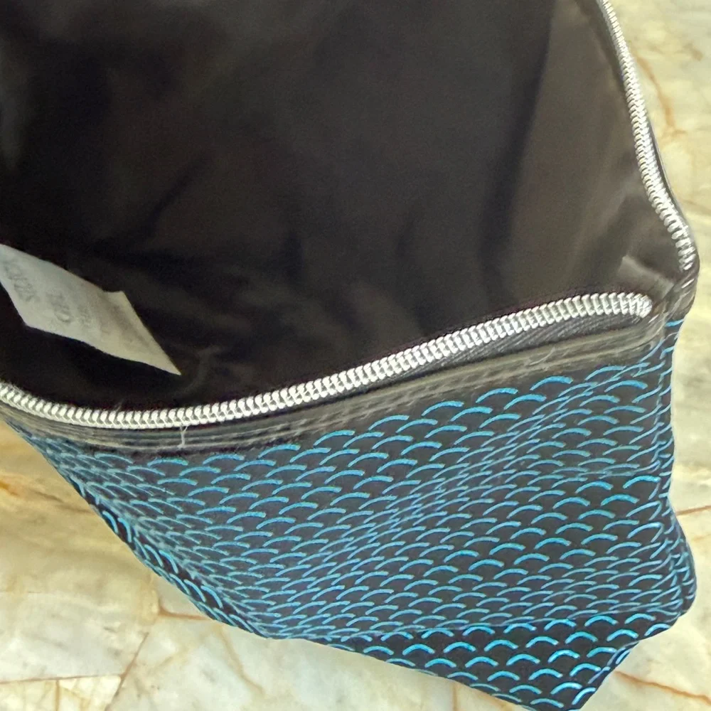 Lancome Black and Light Blue Patterned Cosmetic Pouch